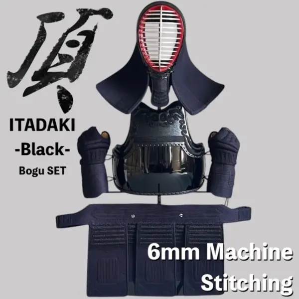 ITADAKI-BLACK Kendo Bogu Set 6mm Machine-Stitched Orizashi Fabric Standard Type
