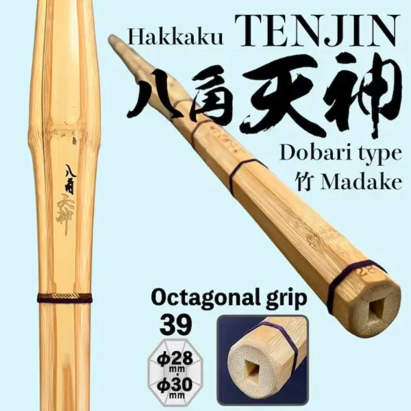 Kendo Shinai TENJIN Dobari Style Octagonal grip 39MEN Fully Assembled Bamboo Sword