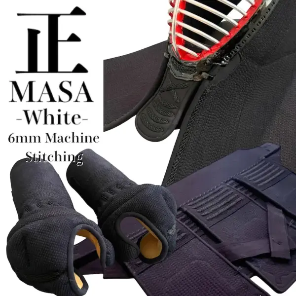 MASA-White Kendo Bogu Set 6mm Machine-Stitched Orizashi Fabric Standard Type