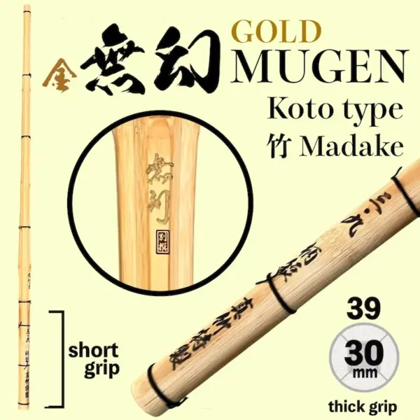 Kendo Shinai MUGEN Gold Short and Thick Grip Koto type 39MEN Fully Assembled